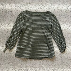 Talbots Olive Striped Long Sleeve Top